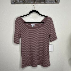 Susina Square Neck Short Sleeve Striped T-Shirt